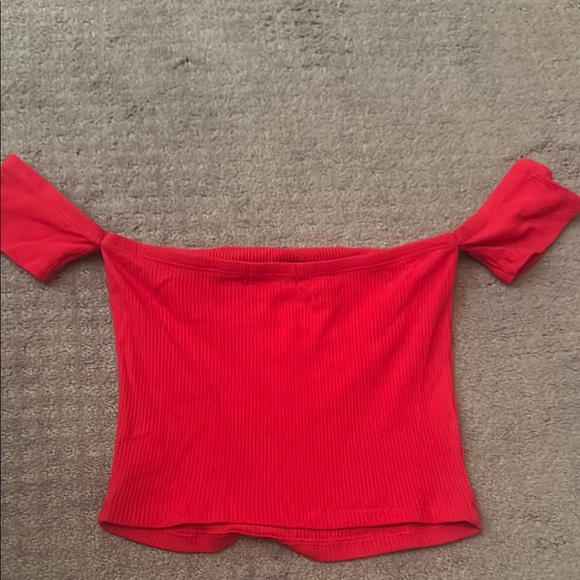 Red Off-Shoulder Ribbed Top - Picture 2 of 2